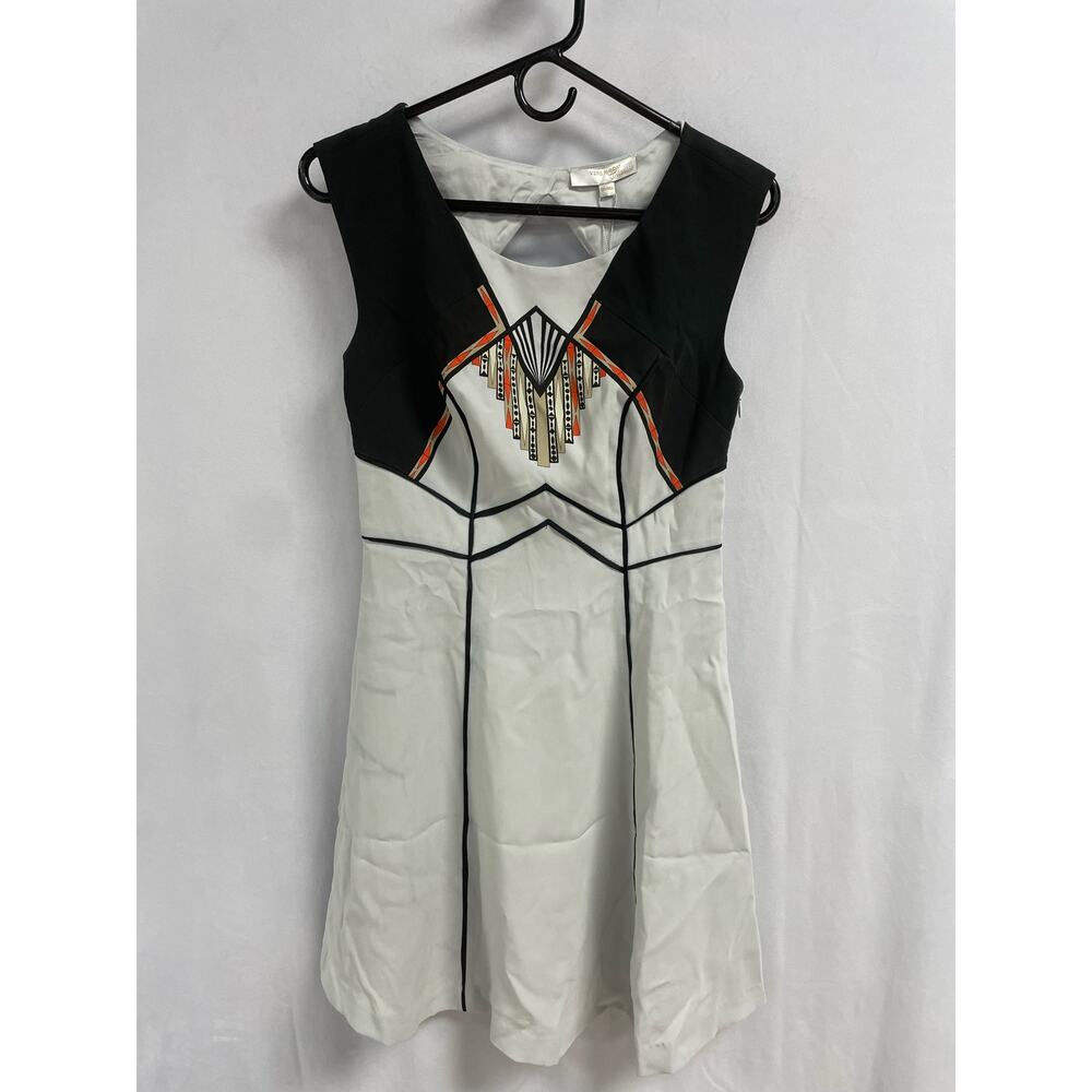 NEW VERO MODA Women Embroidered Fit & Flare Dress XS/84X White Black Sleeveless